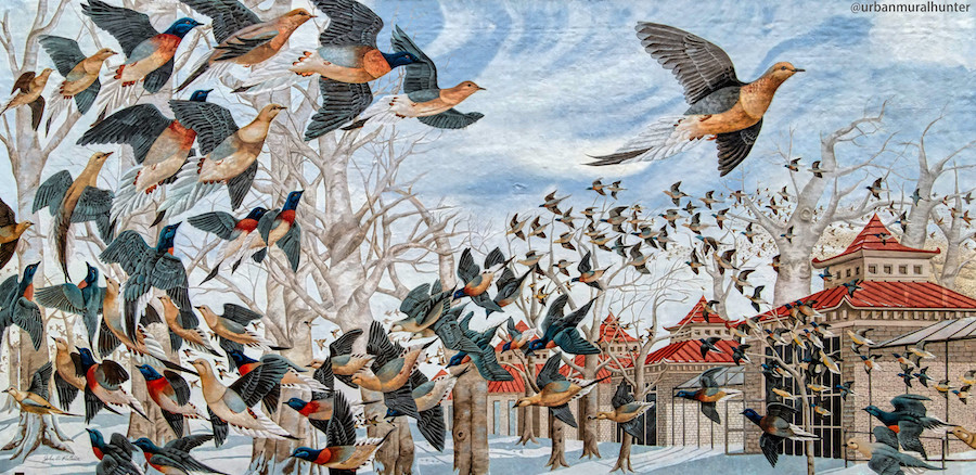 Mural entitled "Martha the Last Passenger Pigeon" designed by John A Ruthven.